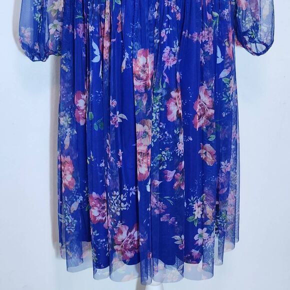 Candalite Blue Floral Dress Size 1X Plus Size Wedding Guest Dress - Picture 4 of 10
